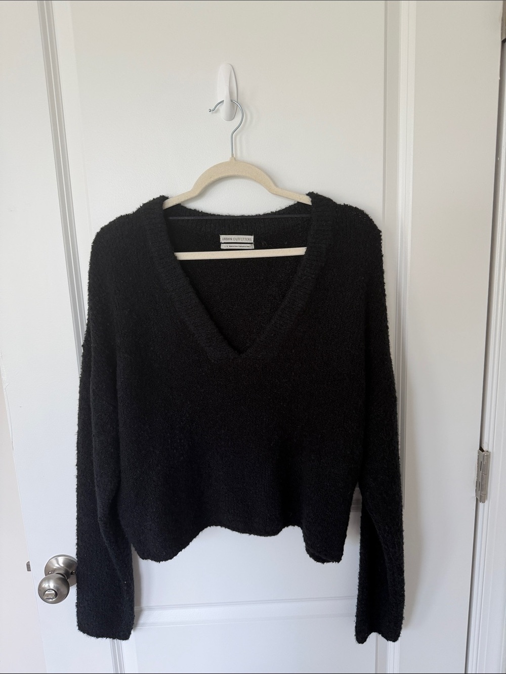 Urban Outfitters Black V-Neck Plush Knit Sweater